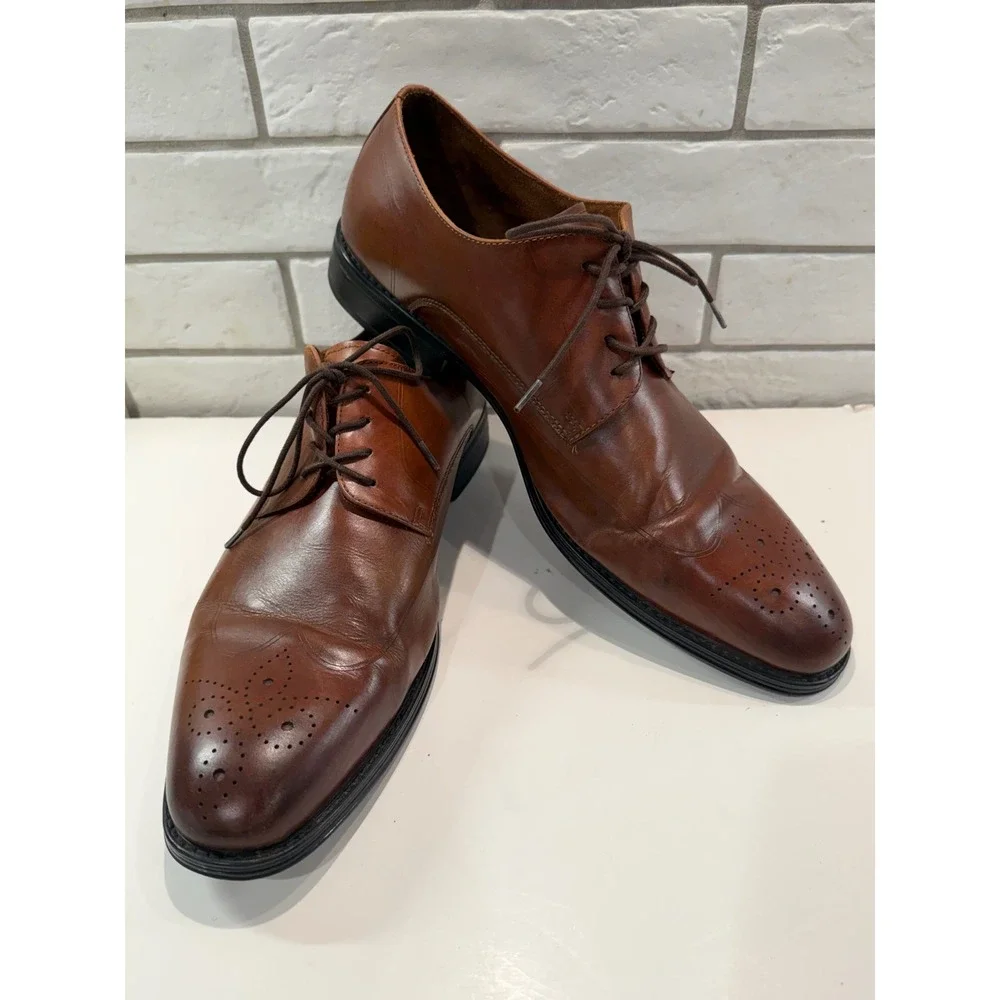 Kenneth Cole Abbott‎ Lace Up Mens 12M Brown Leather Medallion Toe Oxford AB0011